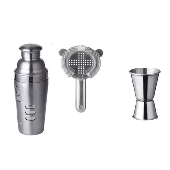 

700Ml Double Cocktail Shaker Stainless Steel 24Oz Bar Set Kit with Double-Headed Measuring Cup&Ice Filter 3Pcs