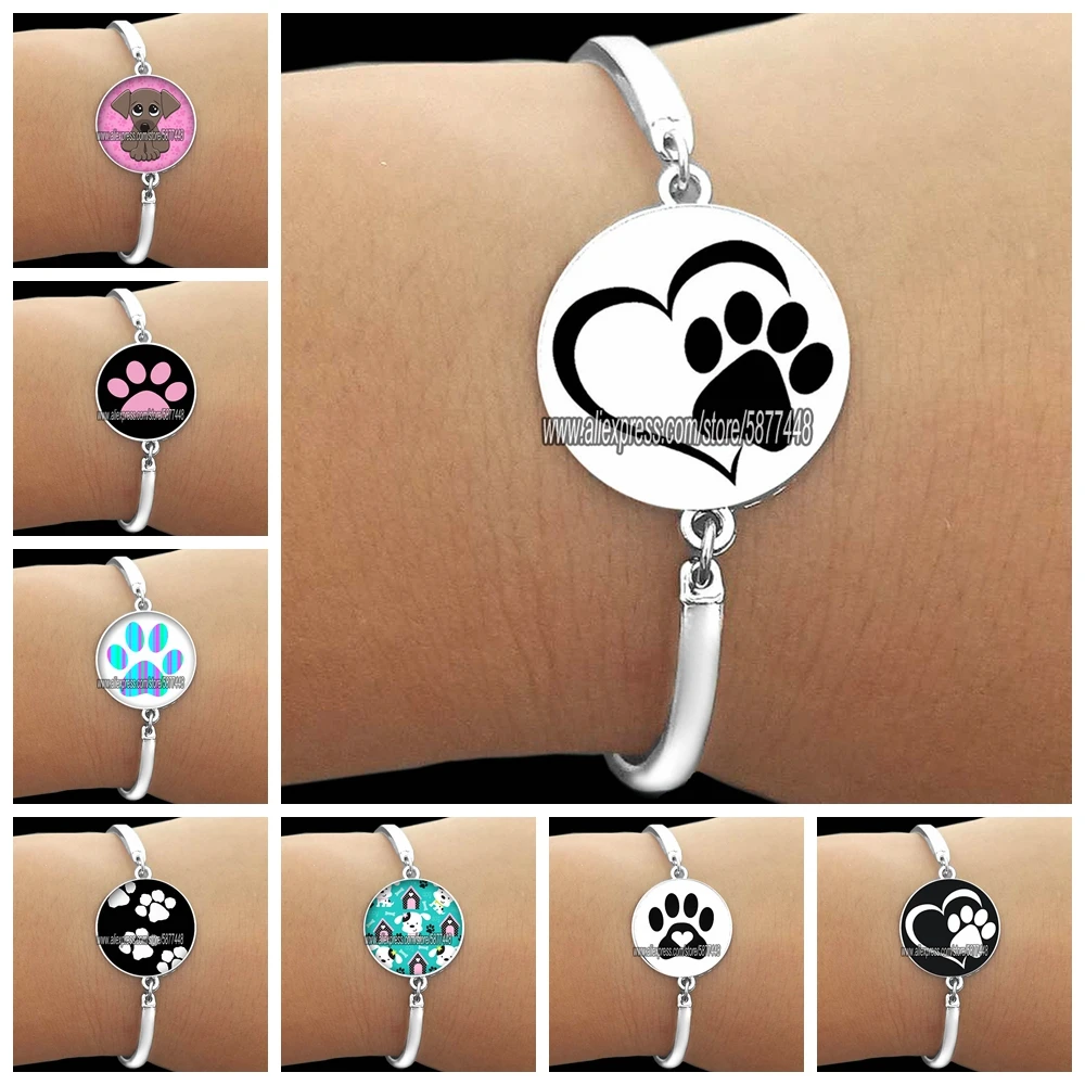Cute Cat Paw Print Glass Women Bracelet Fashion Animal Paw Print Bangle You Always In My Heart Braclets Gift For Girlfriend bracelet jewelry