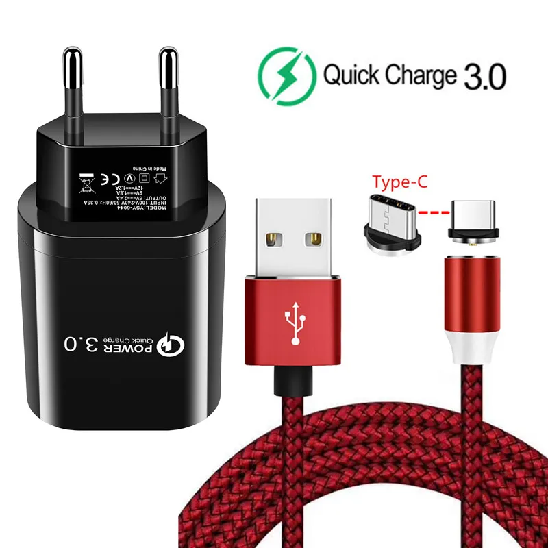 Быстрое зарядное устройство с USB портом и магнитным кабелем типа C для Motorola Moto One