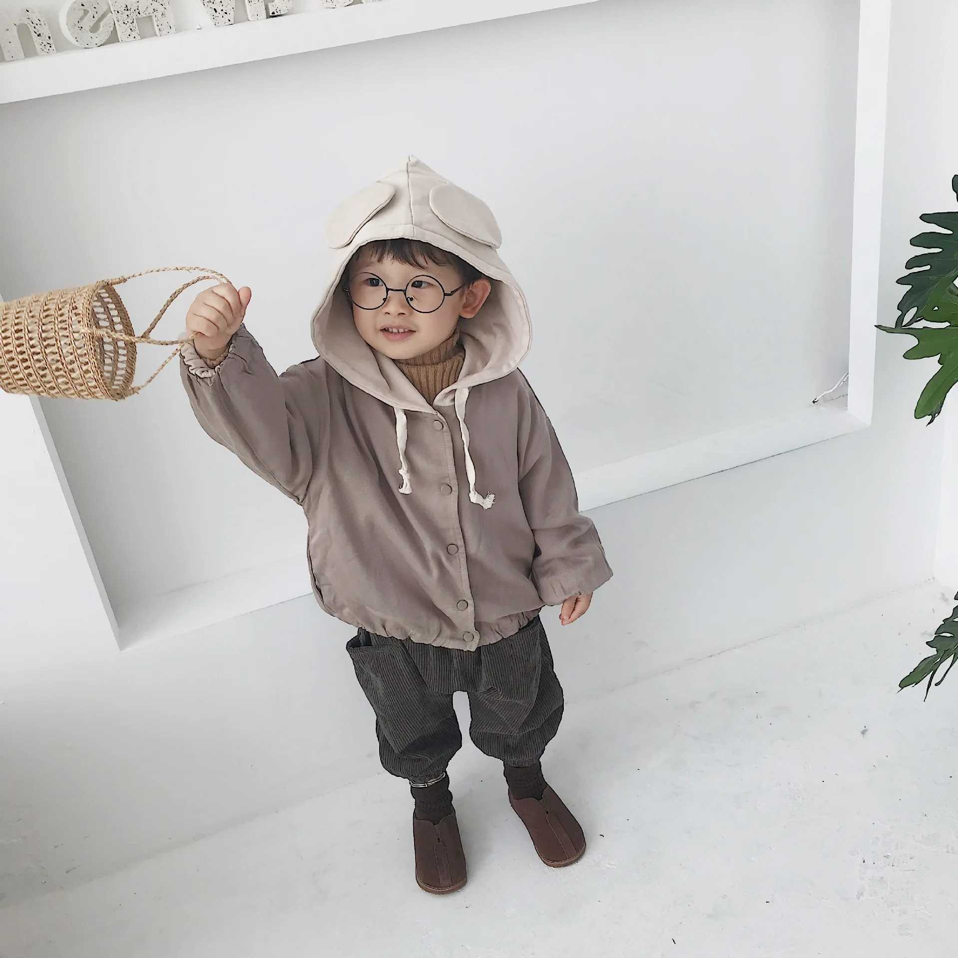 Tonytaobaby/новая осенняя одежда для мальчиков и девочек, однотонная Двусторонняя одежда с капюшоном
