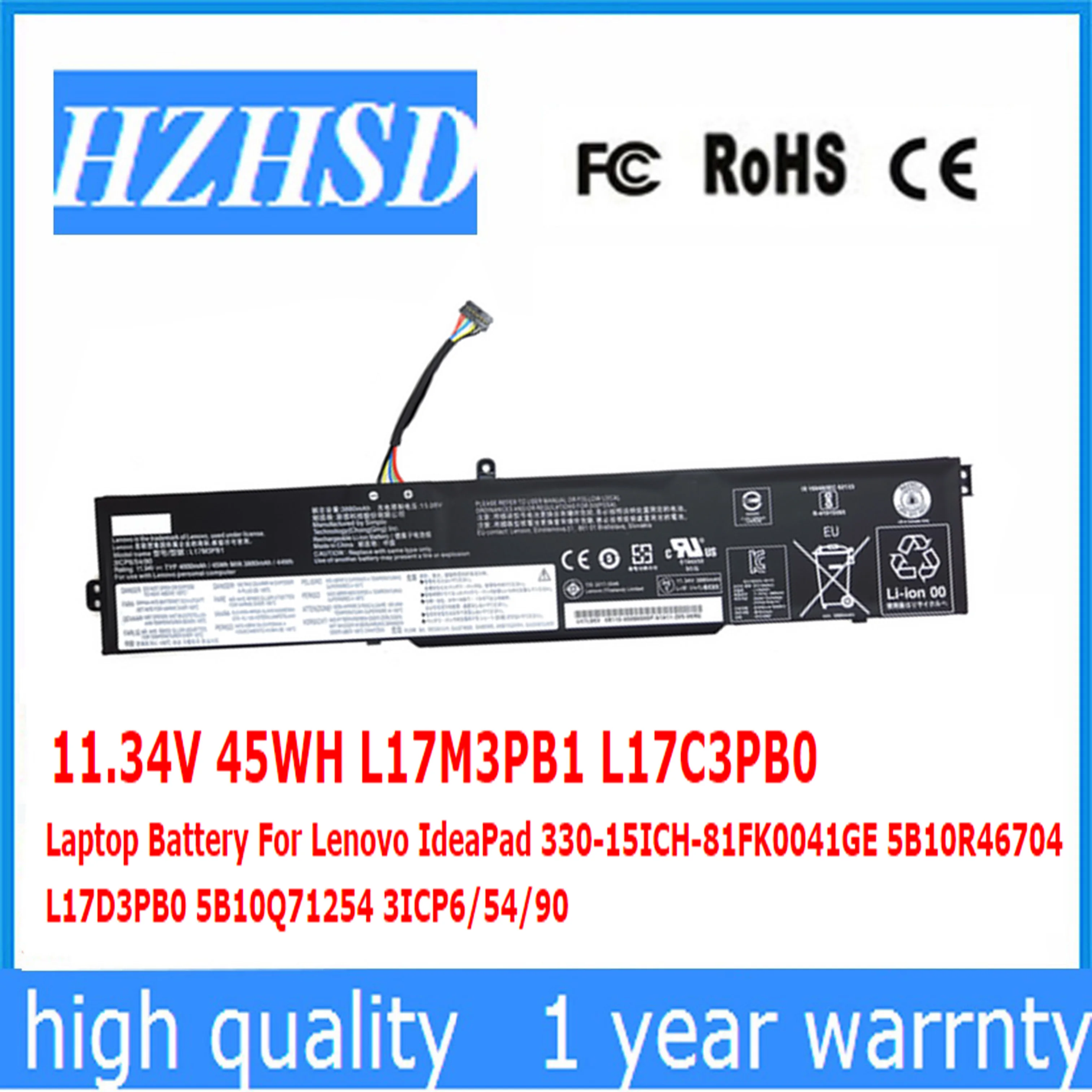 Аккумулятор для ноутбука Lenovo IdeaPad 330-15ICH-81FK0041GE 5B10R46704 L17D3PB0 5B10Q71254 3ICP6/11 34 54/90 в 45 Вт/ч