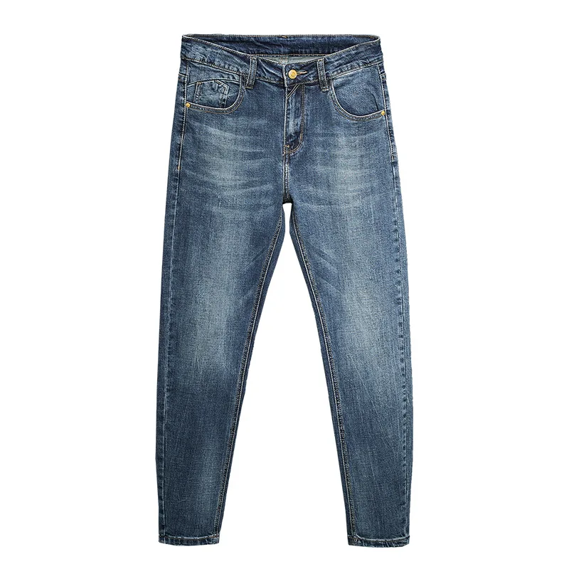 

Джинсы мужские синие, свободные Стрейчевые брюки Slim Fit, брендовые штаны в Корейском стиле, повседневная мужская одежда со средней талией