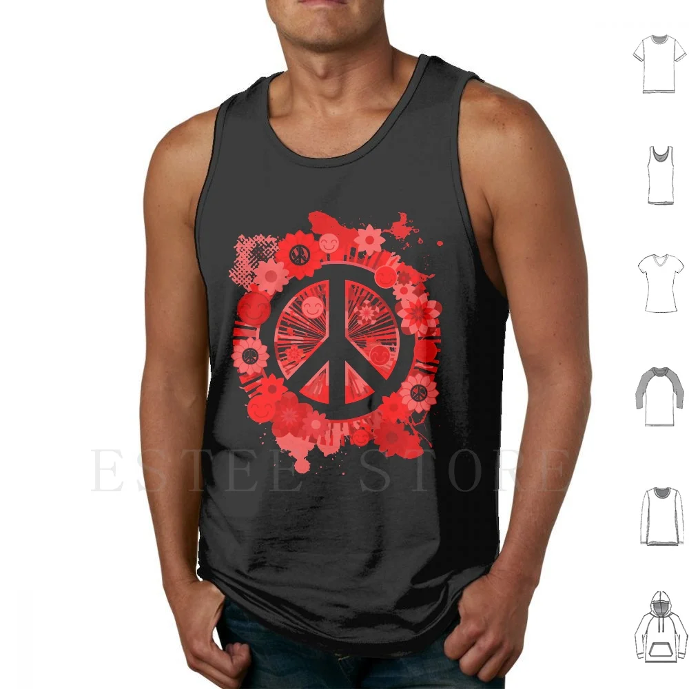 

Red Peace Sign 70S Hippie Happiness Flowers Tank Tops Vest Peace Sign Peace Sign For Women Peace Sign For Women Peace