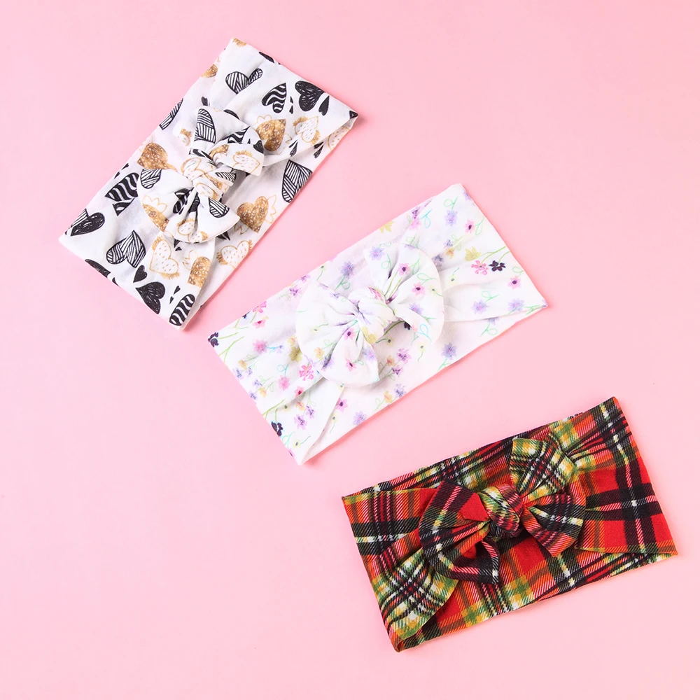 

1Pcs 2020 New Print Bow Headband for Kids Soft Plaid Headwear Elastic Headband Girls Wide Head Wrap Hair Accessories For Kids