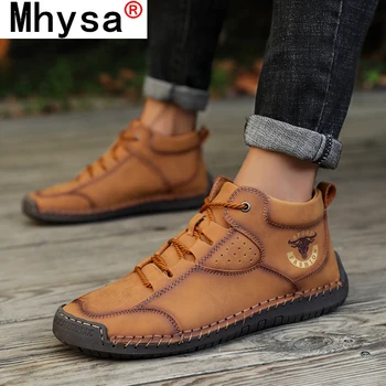

New Men's Boots Plush Warm Mens Winter Boots Men Snow Boots Outdoor Waterproof Men's Footwear Leather Ankle Boots 38-48
