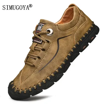 

SIMUGOYA New Comfortable Men's Leather Shoes hand-stitched high quality Men's Shoes Fashion Outdoor Shoes Men Big Size 38-46