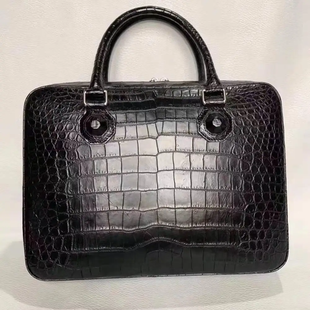 

First grade quality 100% genuine real crocodile skin men briefcase bag official men business dress handbag with cow skin lining black color free ship 2019 new production have stock