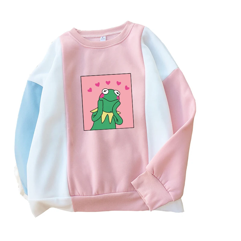 Женская осенне-зимняя флисовая толстовка Kawaii с милым рисунком лягушки