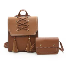 Рюкзак в стиле ретро, женский рюкзак из искусственной кожи, на шнуровке, с кисточками, Трехместный рюкзак, стиль, школьная сумка от имени 1
