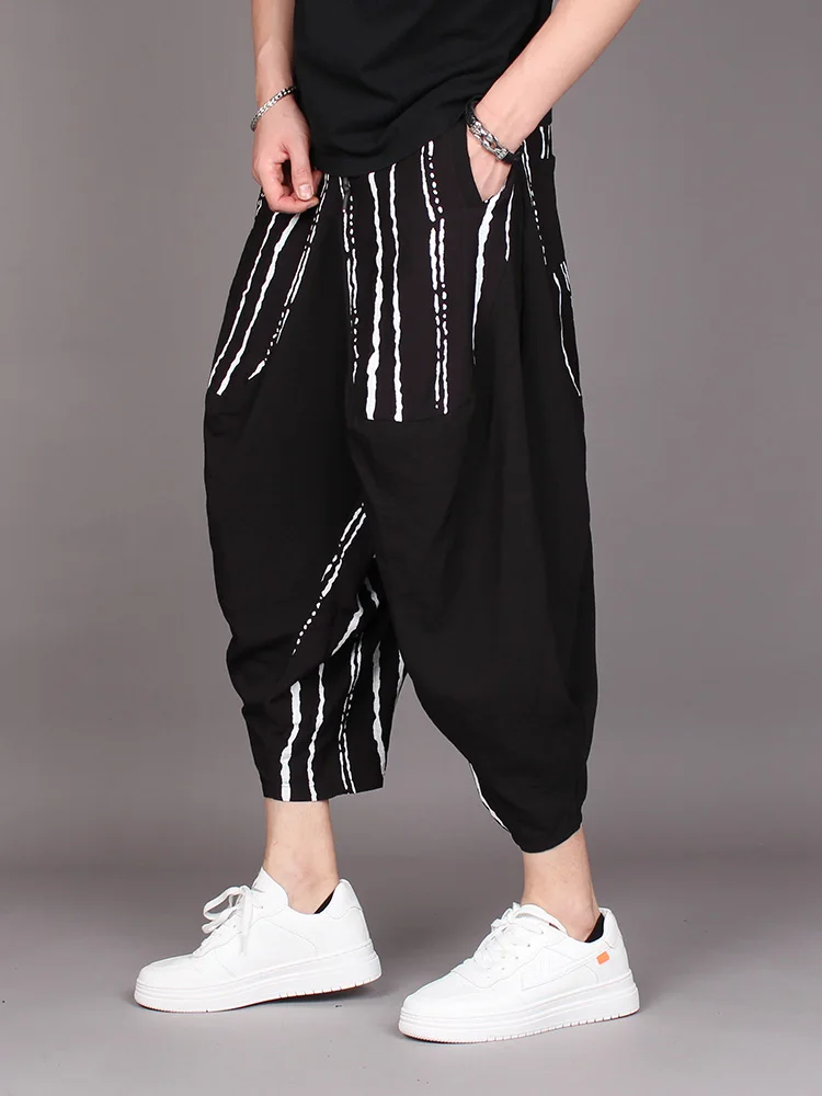 Style brand male dark wind harun trousers spring nine-point trousers loose feet low crotch trousers style hairdresser flying mou harem outfit