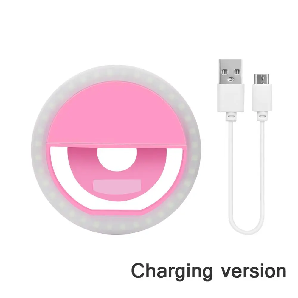 Pink USB Power Светодиодный кольцевой светильник для селфи с регулируемой яркостью для фотосъемки, для макияжа, портативная лампа для мобильного телефона, 36 светодиодный, светящееся кольцо с зажимом для iPhone - Испускаемый цвет: Pink USB Power
