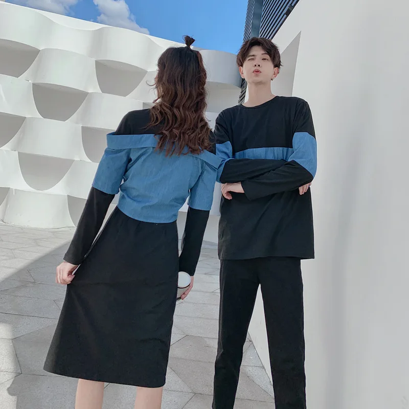 Family Look Matching Clothes Outfit Wear Couple Denim Hoodie Sweatshirt Clothing College Fashion Korean Style Lovers Women Dress Matching Family Outfits Aliexpress
