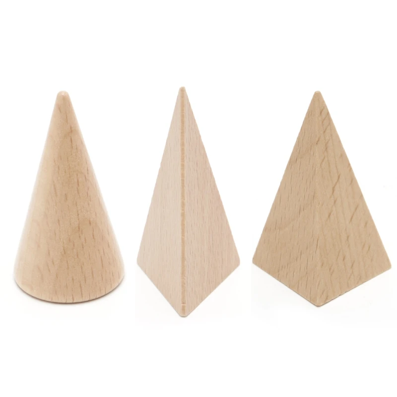 Wooden Geometric Solids 3-D Shapes Montessori Learning Resources for School Home 