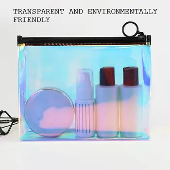 

Transparent Fashion Cosmetic Bag Women Storage Bag Makeup Bag TPU Laser Zipper Environmental Protection