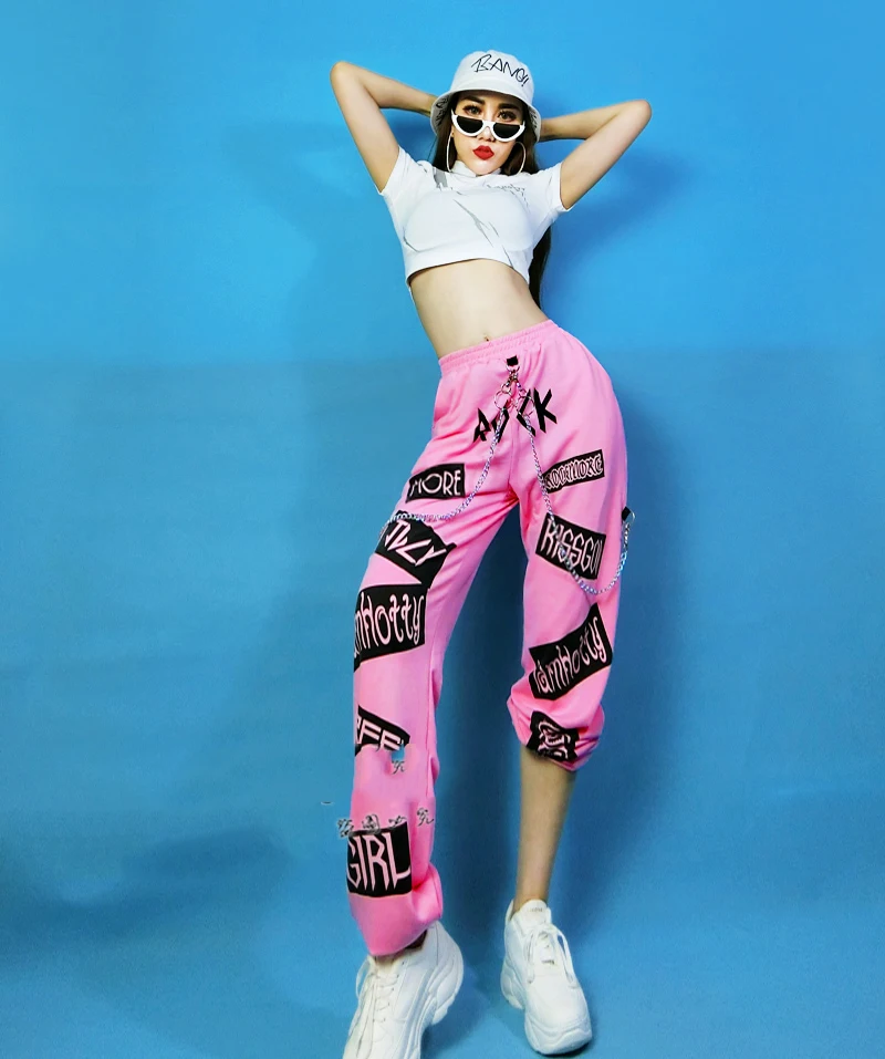 Jazz Dance Costumes Nightclub Singers Dancer Fashion Pink Pants Pole Dance Cosplay Rave Clothes DJ DS Gogo Women Hip Hop Set DNV11976