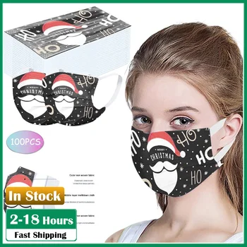 

100PCS Disposable Anti-stof Veilig Ademend mascarillas Unisex Printed Christmas Soft maschere Masks For Adults 3-Layer Masks