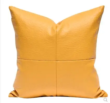 

European model pillow pu leather solid color simple modern pillowcase Sofa living room design yellow cushion cover