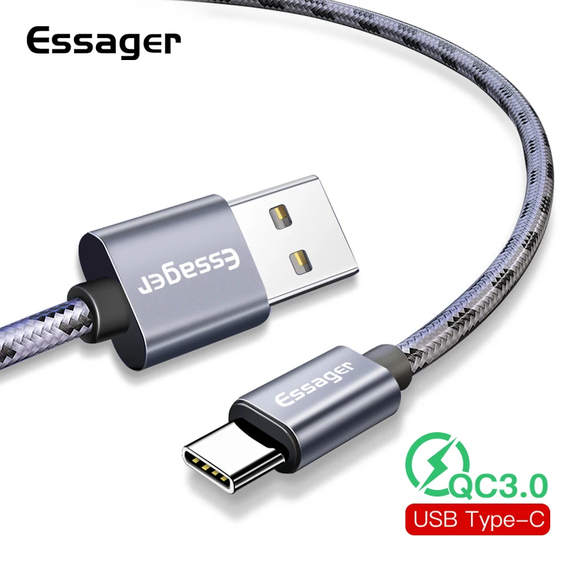 Кабель Essager usb type C 3 м для мобильного телефона samsung Xiaomi Redmi Note 7 8 Pro QC 3,0 Быстрая зарядка USBC type-c шнур USB-C зарядное устройство