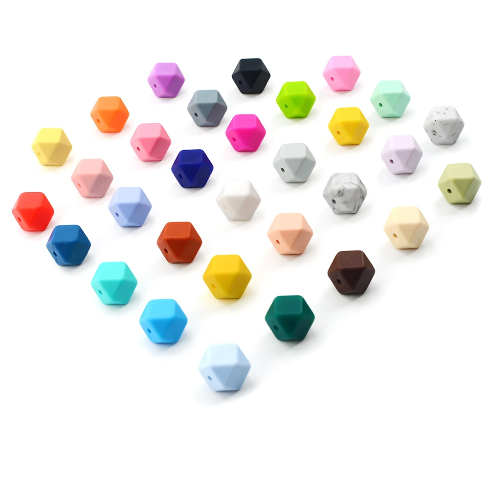 LOFCA 50pcs 14mm Mini Hexagon silicone beads Baby Teether BPA Free DIY Necklace Pacifier Chain Baby Teething Care Infant
