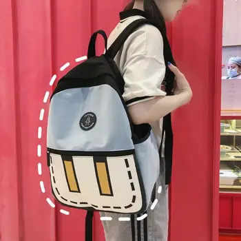 

Geometric Backpacks for School Teenagers Girls Back Pack Women Fashion Patchwork Nylon Panelled Backbag Japan Style