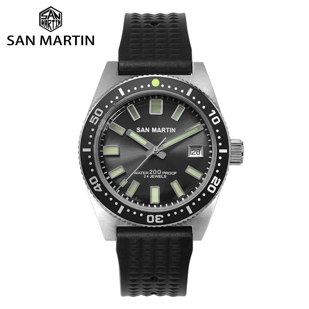 Мужские механические часы San Martin 62mas Diver NH35 с автоматической керамической рамкой