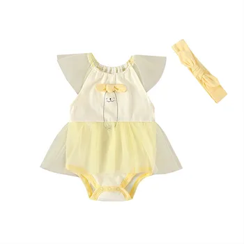 

New Ruffle yellow Lace Romper Dress Baby Girls Sister Princess Kids Party Dresses Cotton Newborn Costume 25