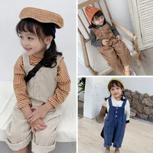 Вельветовый комбинезон в Корейском стиле для девочек и мальчиков, осенние модные детские штаны для детей 1-6 лет