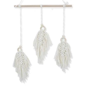 

Macrame Wall Hanging Feather Leaf Tassels Decoration Cotton Thread Ornaments Bohemian Apartment Decorations