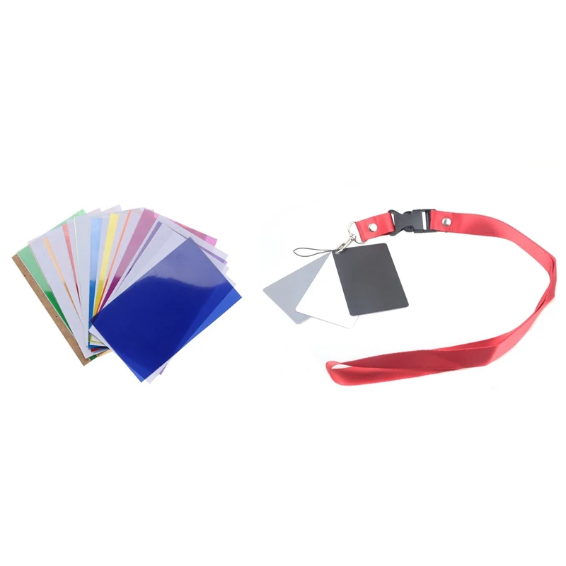 

3pcs Digital White Black Gray Balance Cards & 12Pcs Flash Speedlite 12 Color Gels Filters for Dslr Camera