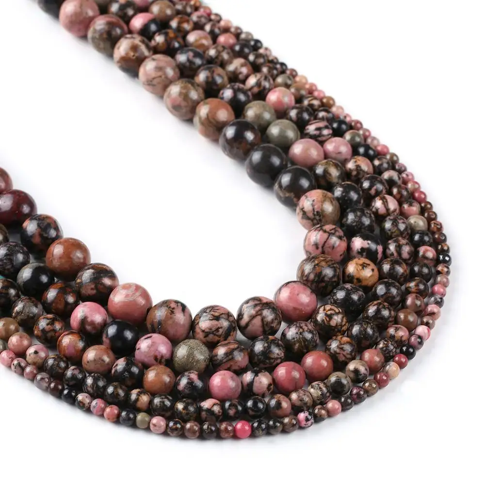 Naturale Rhodonite Perline, 4 Millimetri 6 Millimetri 8 Millimetri 10Mm 12Mm Rotondo, Filo Pieno 15 Pollici, Commercio All'Ingrosso Branelli Di Mala