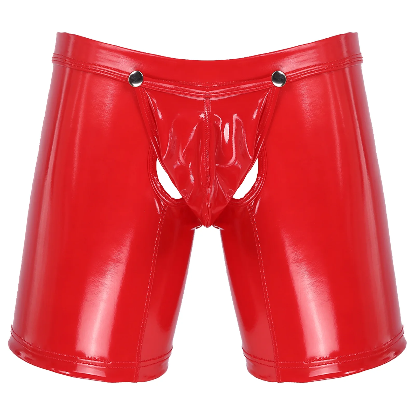 

Mens Patent Leather Shorts Underpants Lingerie Open Butt Underwear Wet Look Low Rise Boxer Briefs Removable Bulge Pouch Shorts