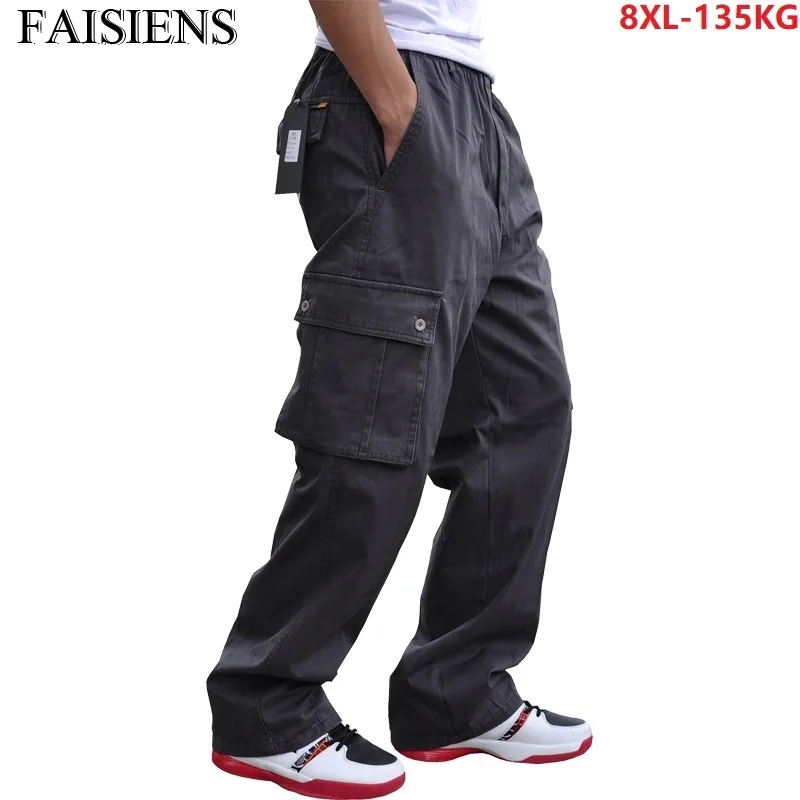 

Winter spring Men Cargo Thick Pants Pockets Cotton Plus Size 8XL 7XL 130KG Out Door Casual Army Green Safari Style Pants 48