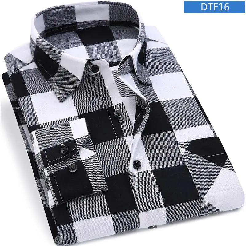 Plaid Shirt New Autumn Winter Flannel Red Checkered Shirt Men Shirts Long Sleeve Chemise Homme Cotton Male Check Shirts - Color: DTF16