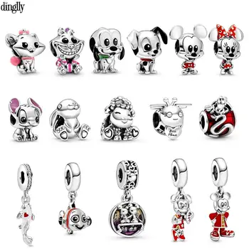 

2020 New Mickey Minnie Animal Beaded Cheshire Cat Loyal Dog Charm Fit Pandora Bracelet Necklace Accessorie Diy Child Kid Jewelry