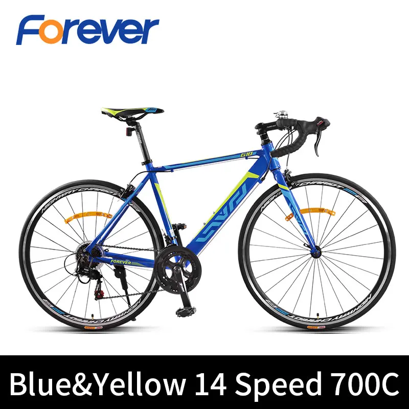 Blue and Yellow Forever, 11,7 кг, ультралегкий дорожный велосипед, передняя вилка, для внедорожных циклов, алюминиевый сплав, гоночный велосипед, 700 C 14 скоростей, мужской велосипедный велосипед - Цвет: Blue and Yellow