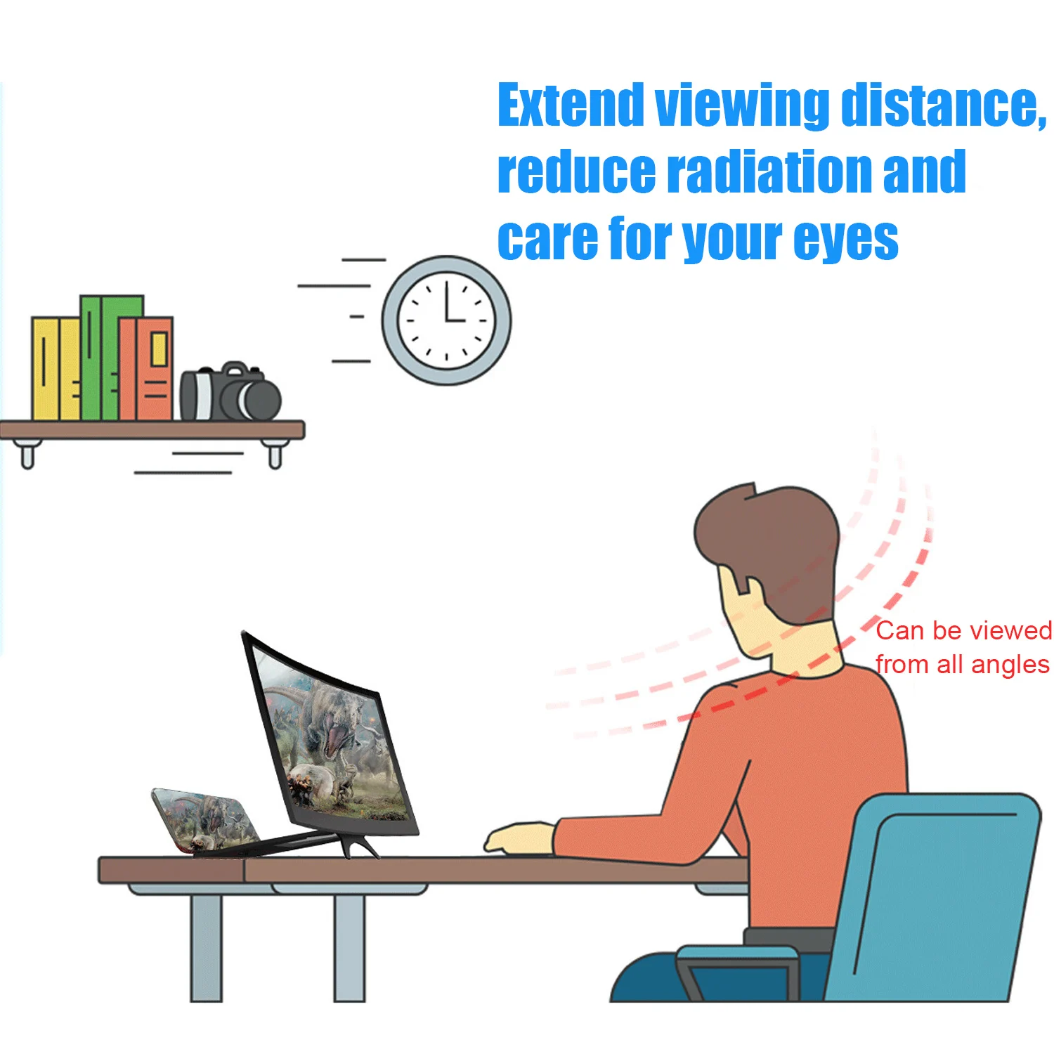 Besegad, 12 дюймов, складной 3D HD, кривая, мобильный телефон, кино, видео, экран, усилитель, лупа для дома, спальни, путешествий, для внутреннего использования