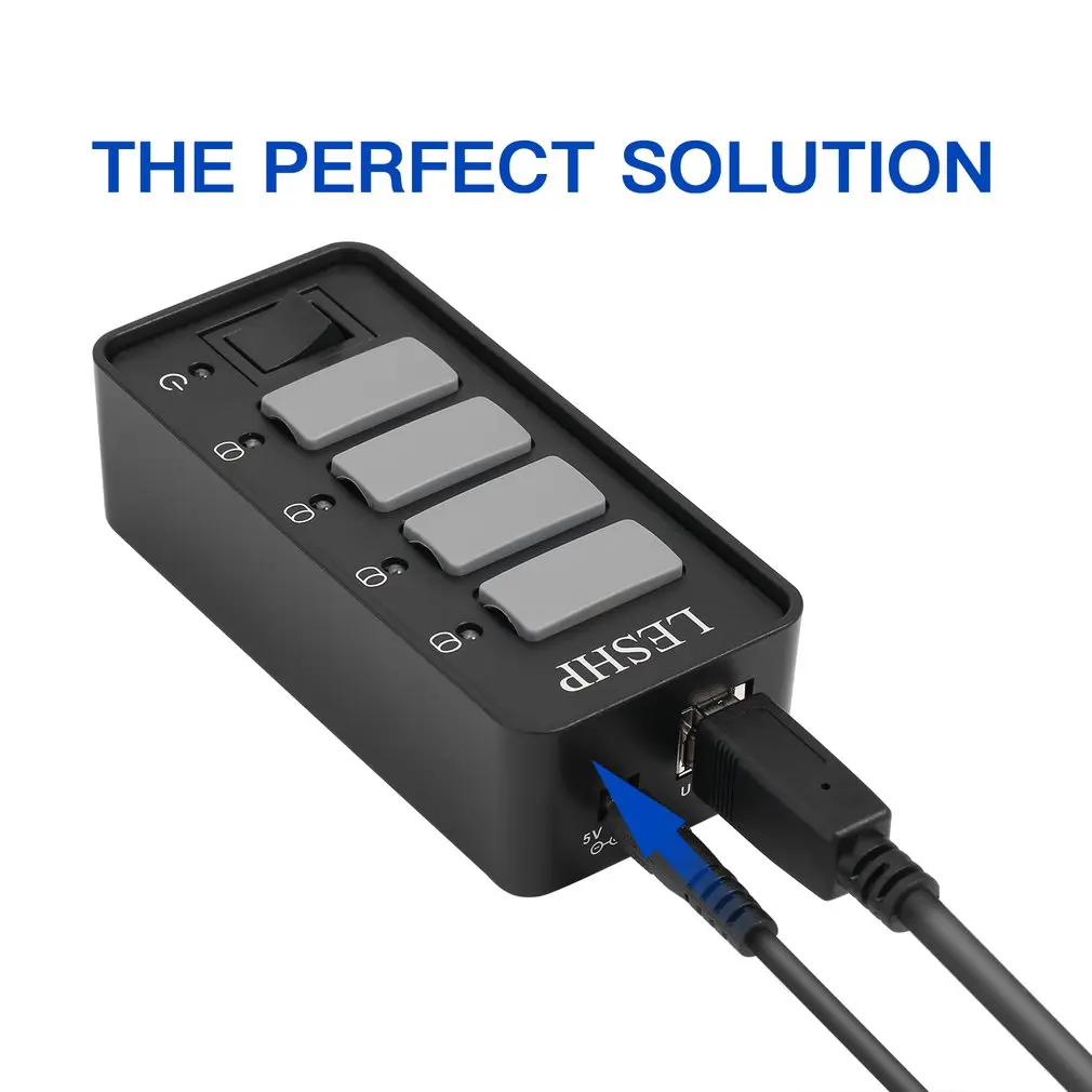 4 порта USB 3,0 концентратор Высокоскоростной 5 Гбит/с USB 3,0 концентратор данных разветвитель со светодиодами и переключателем внешний адаптер питания для ПК ноутбука