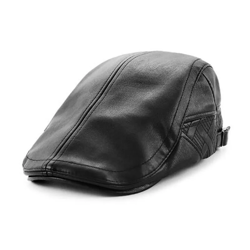 XEONGKVI PU искусственная кожа шляпа козырек осень зима бренд Snapback огорчен среднего возраста и пожилых мужчин заранее шляпы Casquette - Цвет: Черный