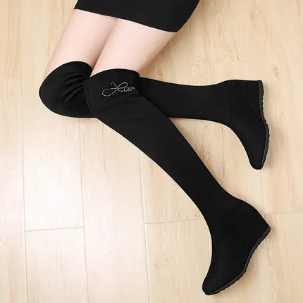 Scrub over-the-knee boots new winter plus velvet boots with wedge high boots women's boots