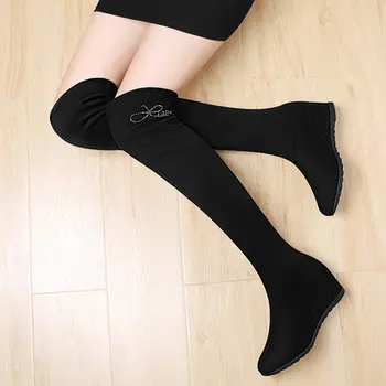 

Scrub over-the-knee boots 2019 new winter plus velvet boots with wedge high boots women's boots