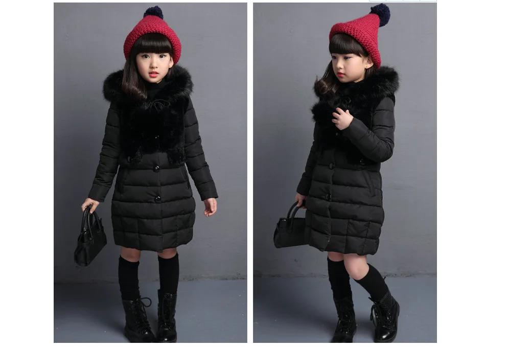Зимняя одежда для девочек; теплый пуховик для девочки; Длинная зимняя утепленная парка с меховым капюшоном; детская верхняя одежда; пальто