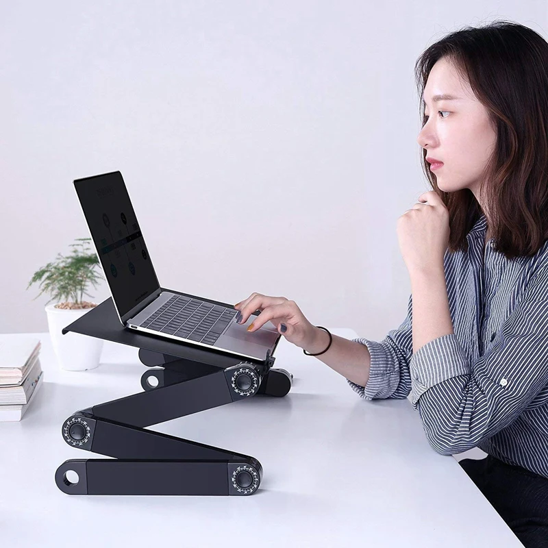 Laptop Stand for Bed and Sofa Cozy Desk Portable Adjustable Laptop Table Stand Up/Sitting with 2 Cpu Cooling Fans and Mouse Pad