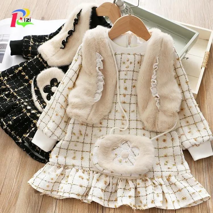 

Toddler Girl Clothes Winter New Style Small Fragrance Suit Cotton Vest Foreign Style Korean Two Piece Set Christmas Clothes