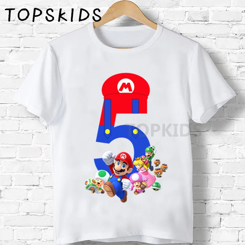 2019 Feliz cumpleaños para niños súper Bros número 1 9 Impresión de dibujos camisetas niños y niñas divertido Tops de bebé niños T camisa HKP5267|Camisetas| - AliExpress