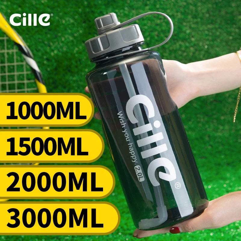 Cille бренд 1000 мл BPA бесплатная Спортивная бутылка для воды с соломой 1L 2L 3L