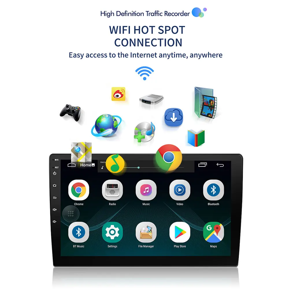  Vehemo Car Radio Quad Core 1+16G GPS 10.1'' Android 8.1 Stereo Car Multimedia Player Gps Navigation