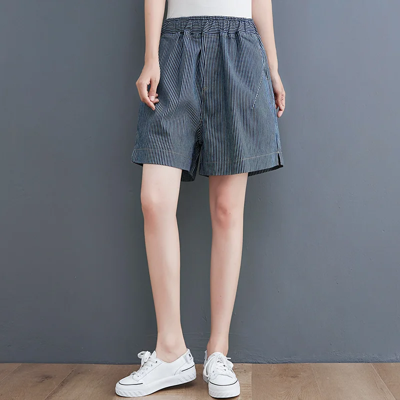 

Женские джинсовые шорты в полоску, эластичные облегающие шорты с высокой талией, лето 2021