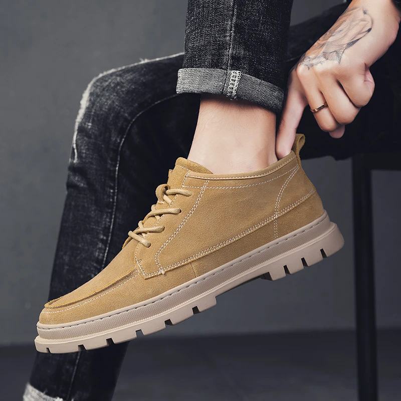 Men Casual Leather Shoes Work Safety Shoes Winter Waterproof Ankle Boats Wild tide shoes Business Flats%f-19103