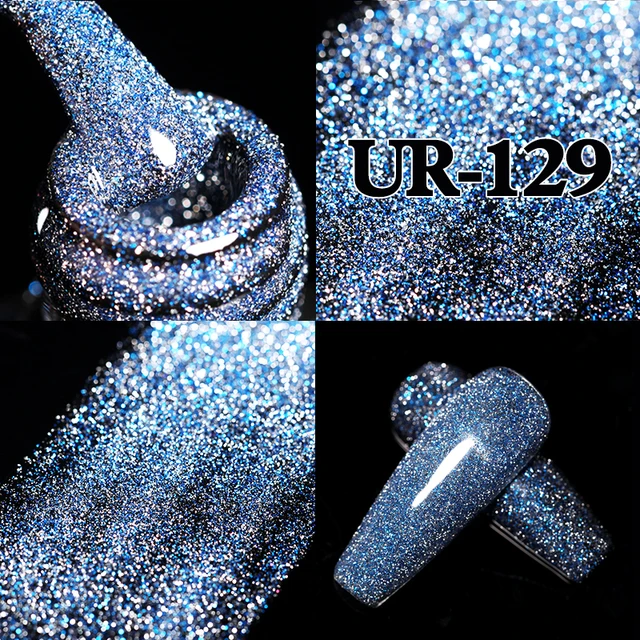 UR SUGAR 7.5ml Pink Reflective Glitter Gel Nail Polish Silver Purple Sequins Soak Off UV Gel Nail Art Manicuring Nail Gel Reflective-129