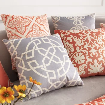 

DUNXDECO Cushion Cover Decorative Pillow Case Modern Classical Orange Gray Flora Print Soft Velvet Sofa Chair Bedding Coussin